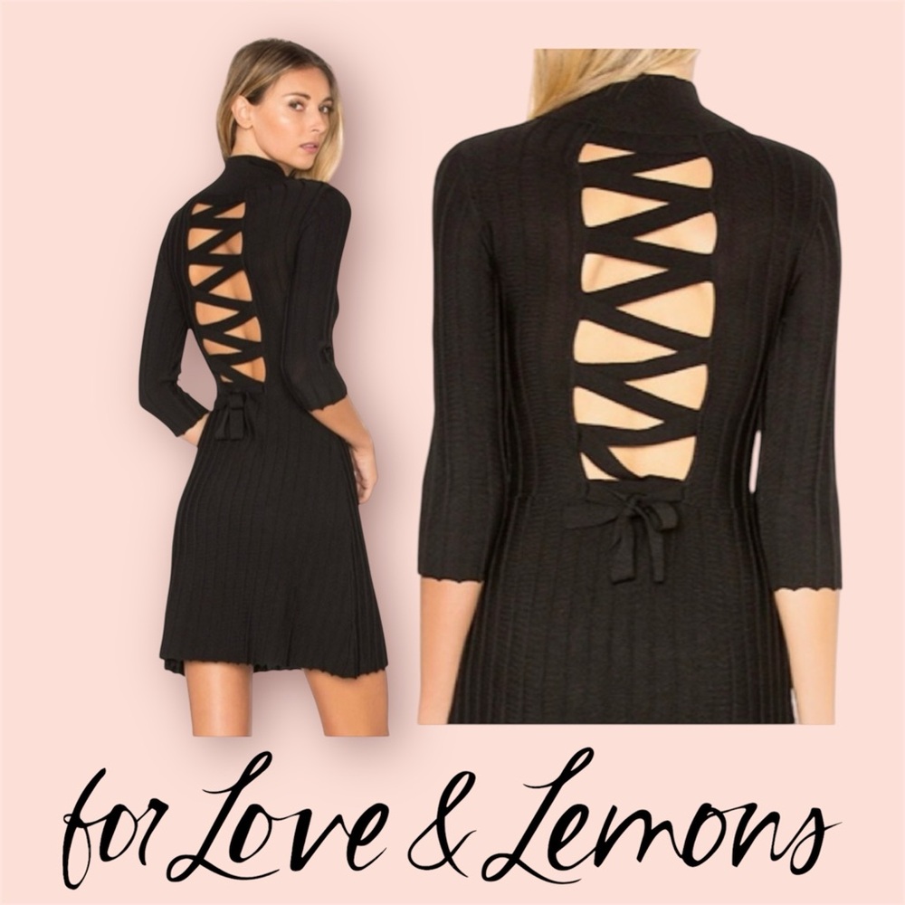 For Love & Lemons x Knitz x REVOLVE Simone laced back black mock neck mini dress